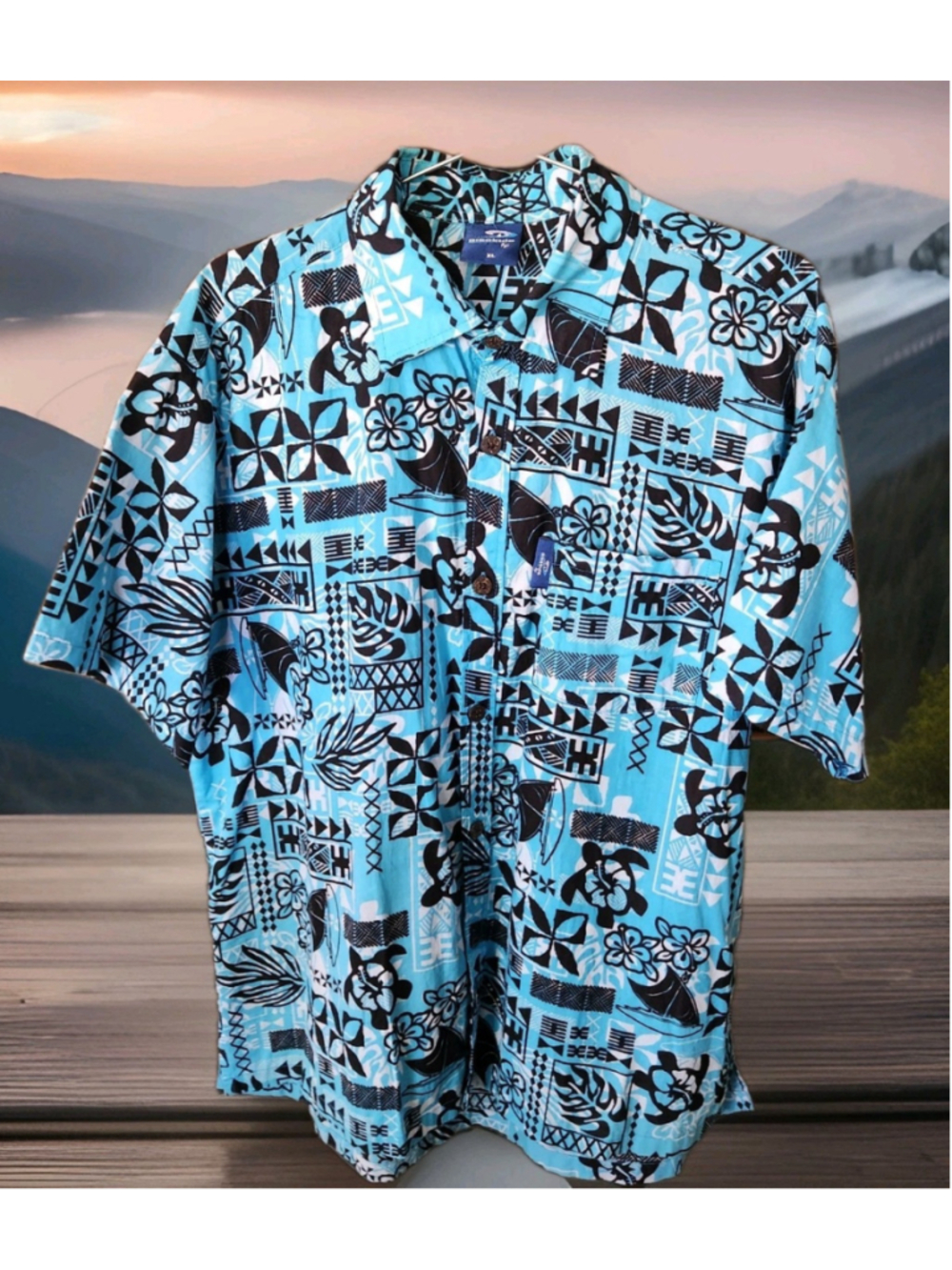Aisokula Fiji Shirt Mens XL Tribal Print Button Down Short Sleeves Hawaiian Logo